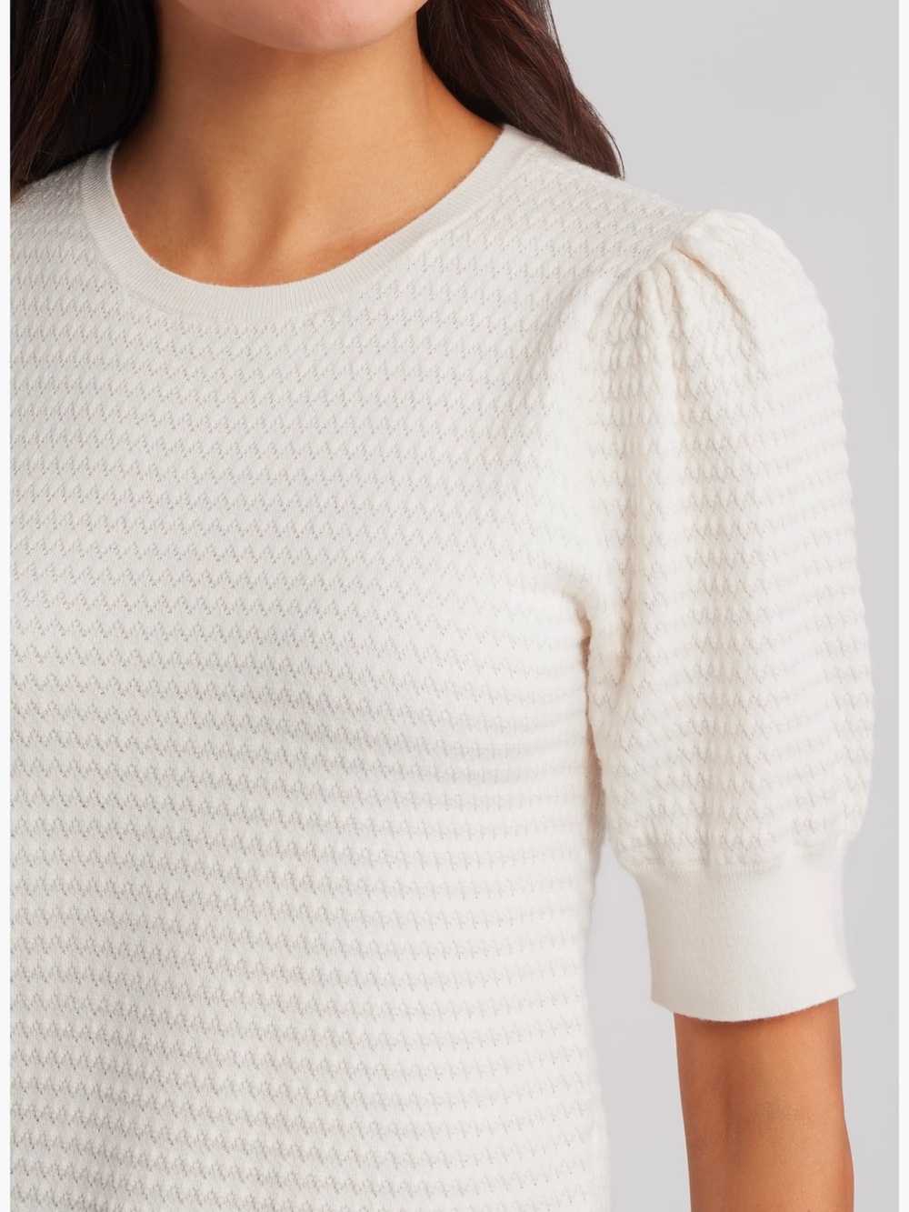 Madewell Small Puff Sleeve Merino Wool & Silk Sweater Ivory Office Work Fall